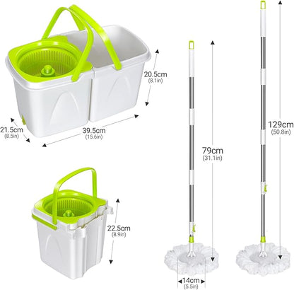 MASTERTOP Spin Mop Cleaning System,Mop and Bucket with Wringer Set for Floor Cleaning,Separate Clean and Dirty Water,Small Spinning Mop with 3 Washable Microfiber Mop Pads