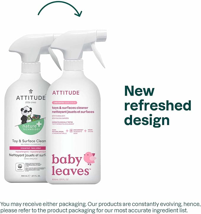 ATTITUDE Toy and Surface Cleaner, EWG Verified Multi-Surface Products, Vegan, Naturally Derived Multipurpose Cleaning Spray, Unscented, 27.1 Fl Oz (Pack of 6)