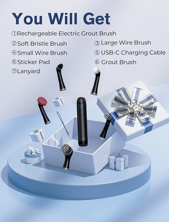 Sweepulire Rechargeable Electric Grout Brush, 2025 New Power Cleaning Brush with Stainless Steel Wire Brush, Multi-Purpose Tile Grout Cleaner Brush for Cleaning Tile, Corner, Kitchen, Tight Space
