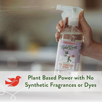 Rebel Green Natural All-Purpose Cleaning Spray - Essential Oil Multi-Surface Cleaner - Kid Safe, Pet Safe & Sustainable Cleaning Products - Lavender & Grapefruit Scent - (16 Ounce Bottles, 4 Pack)