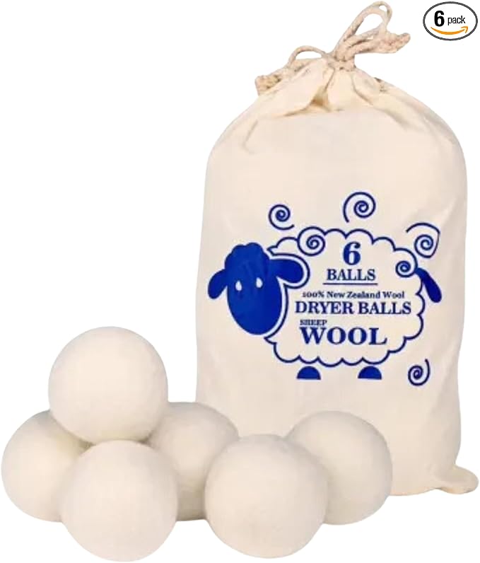 Wool Dryer Balls Pack of 6, 100% New Zealand Wool dryer balls,Chemical free, Natural Fabric Softener, dryer balls,Hypoallergenic