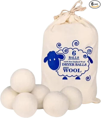 Wool Dryer Balls Pack of 6, 100% New Zealand Wool dryer balls,Chemical free, Natural Fabric Softener, dryer balls,Hypoallergenic