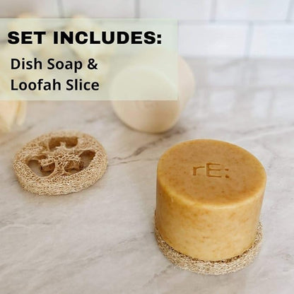 RE: Eco-Friendly Dish Washing Soap Bar With Loofah Holder - Palm Oil Free, Zero Waste, Plastic Free, No Artificial Dyes or Fragrance (1, Unscented)