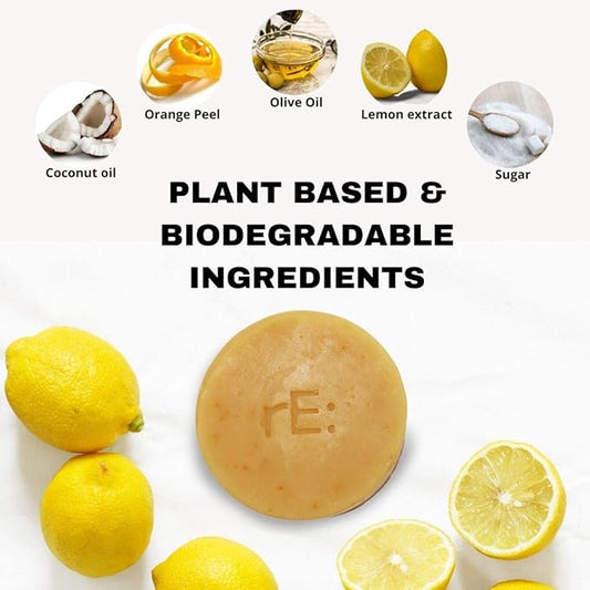 RE: Eco-Friendly Dish Washing Soap Bar with Loofah Holder - Palm Oil Free, Zero Waste, Plastic Free, Free of Artificial Dyes and Fragrance, and Citrus Scented (1 Pk, Citrus)