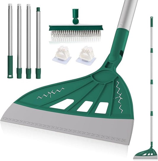 Magic Air Broom Household Silicone Broom for Floor Cleaning, Multifunctional Floor Squeegee with 60’’ Aluminum Adjustable Handle, Pet Hair for Glass, Fine Dust, Hair, Liquids (Green)