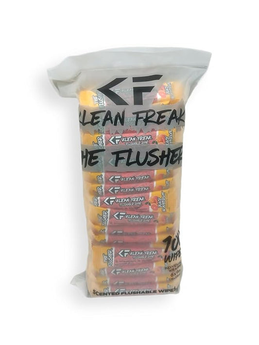 THE KLEAN FREAK FLUSHER - 100 Pack FLUSHABLE WIPES Flushable Wipes For Adults & Kids Unscented/Scented - 100% BIODEGRADABLE Individual Wrapped Travel WET Wipe for Toilet - Juicy Grapefruit