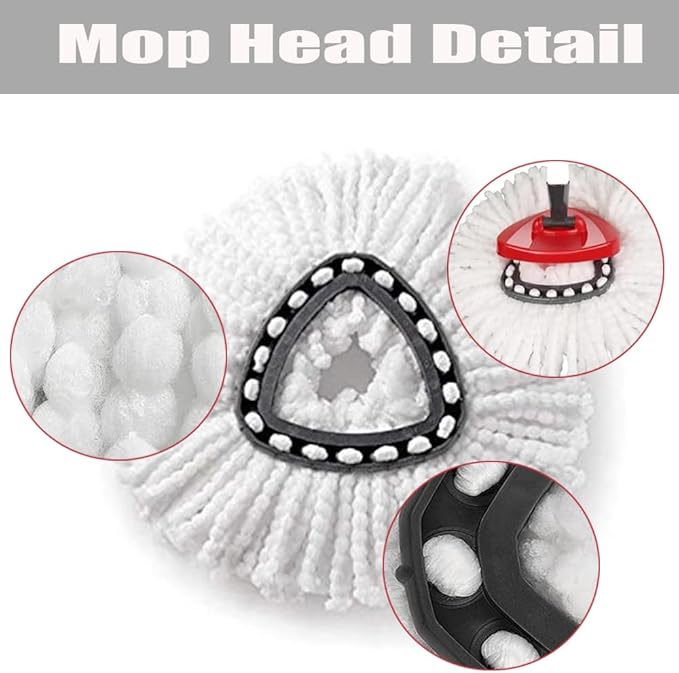 Spin Mop Head, Base, Handle Replacement for O-Ceda EasyWring Microfiber Spin Mop, 2 Microfiber Mop Refills, 1 Triangle Mops Head Cover and 30-58in Mop Handle Set Combo (White(1 Tank System))