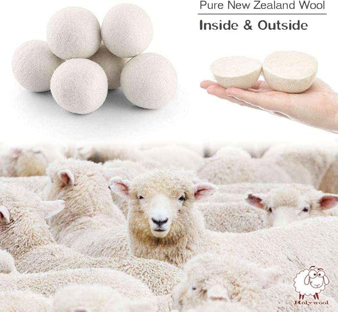 Wool Dryer Balls XL 6-Pack, Premium Natural Reusable Fabric Softener for Laundry, 100% Organic New Zealand Wool, Chemical Free, No Dryer Sheets, Baby Safe - Anti Static - Saves Energy,