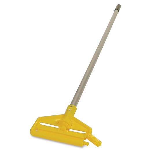 Rubbermaid Commercial Products Invader Side Gate Wet Mop Handle, 60-Inch, Plastic, Yellow/Gray, Large, Aluminum, Heavy Duty Mop Head Replacement for Industrial/Household Floor Cleaning, Pack of 12