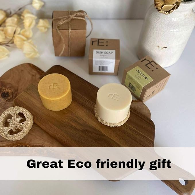 RE: Eco-Friendly Dish Washing Soap Bar With Loofah Holder - Palm Oil Free, Zero Waste, Plastic Free, No Artificial Dyes or Fragrance (1, Unscented)