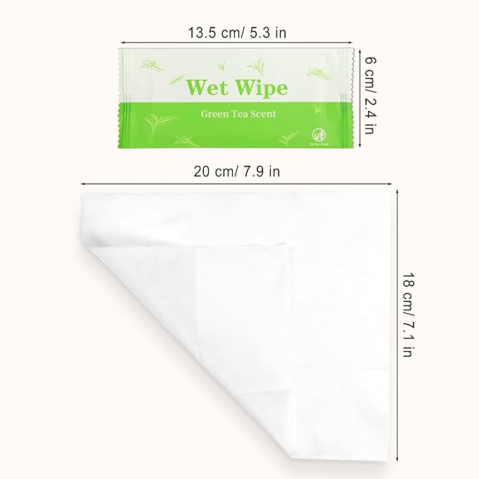 Individual Hand Wipes, 100 PCS Wet Wipes Individually Wrapped, Wet Napkins Travel Size for Wedding, Barbecue, Restaurant, Green Tea Scent