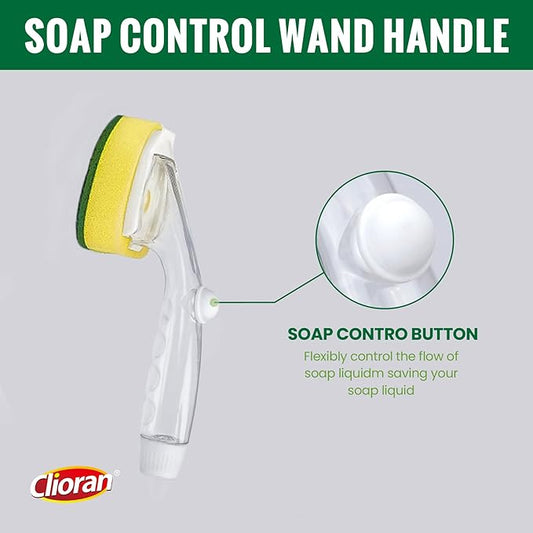 Dishwand Refills Soap Control Handle,6 Heavy Duty Dish Wand Sponge Heads,Non Scratch Scrubbers Replacement Refill Brush Dispenser,Dishwashing Scrub for Sink Stick Kits Dishwasher Cleaning Tool