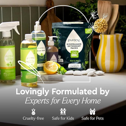 Puracy Natural Dish Soap - Enzyme-Powered Dishwashing Soap, Organic Dishsoap Liquid Clean Non-Toxic (Organic Lemongrass, 16oz and 48oz Refill)