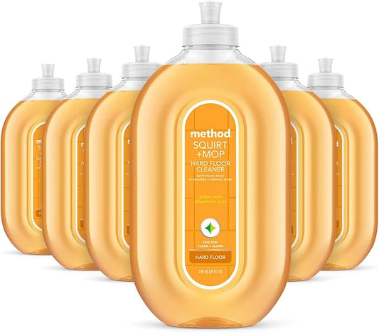 Method Hardwood Floor Cleaner Squirt + Mop Bottle, Ginger Yuzu, For Sealed Hardwood and Laminate Floors, 25 Fl Oz (Pack of 6)