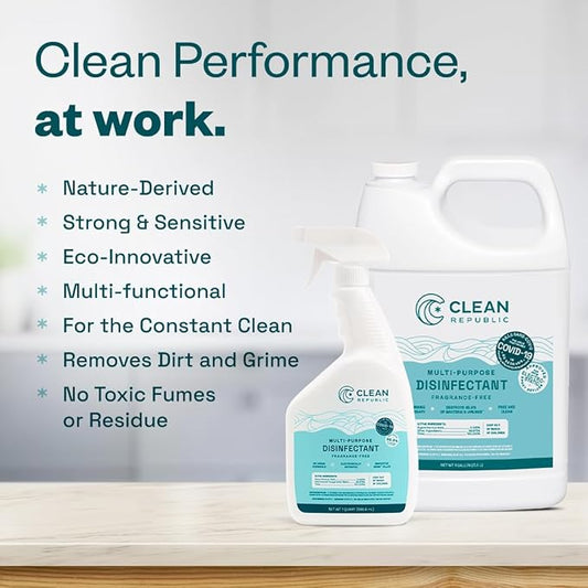 Clean Republic Multi-Purpose Disinfectant Cleaner, 1 Gallon Bottle, 4-Pack