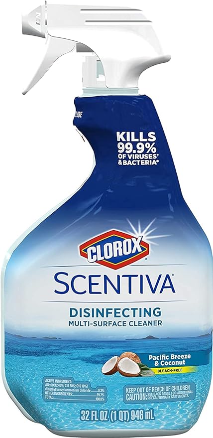 Clorox Scentiva Disinfecting Multi-Surface Cleaner Spray & Disinfecting Wipes, Pacific Breeze & Coconut Scent - Bundle of 2 Items