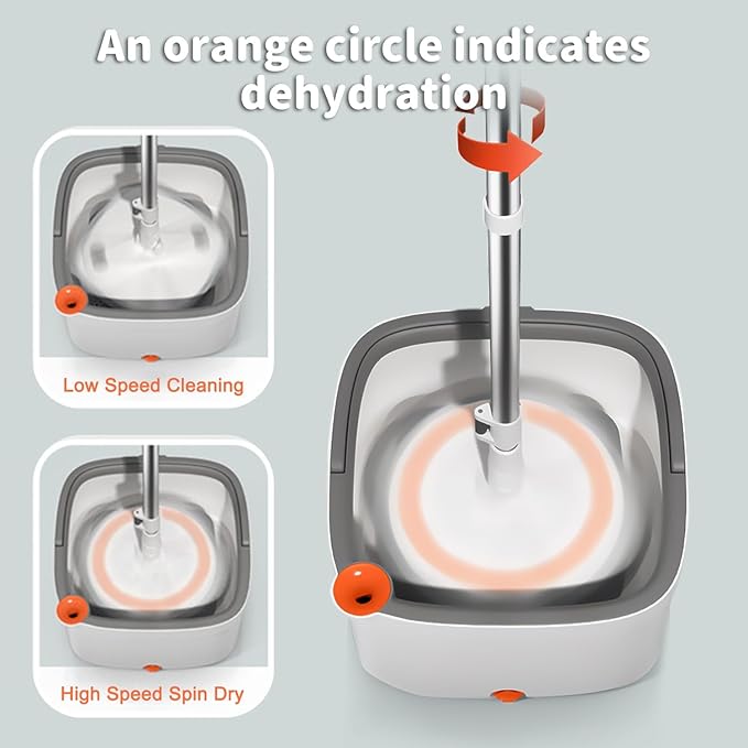 Spin Mop and Bucket Set with Self Separation System 360° Spinning Self-Wringing, Square Clean Mop and Bucket with Wringer-with Replaceable Mop (Light Grey Mop and Bucket Set 6pads)
