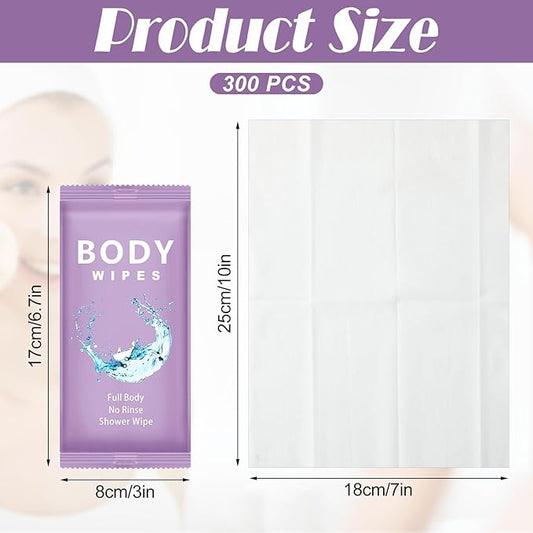 Treela 300 Pcs Bulk Large Body Wipes Individually Wrapped Big Bath Wipes for Adults Bathing No Rinse Shower Bulk Deodorant for Homeless Hygiene Personal Cleansing for Travel Gym(7.09" X 9.84",Purple)