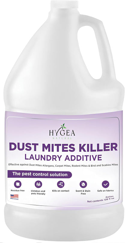 Dust Mite Laundry Additive - Eliminates Dust, Carpet, Rodent, Bird & Scabies Mites - Pet & Child-Friendly, Eco-Friendly for Bedding, Clothing, Linens - 128oz