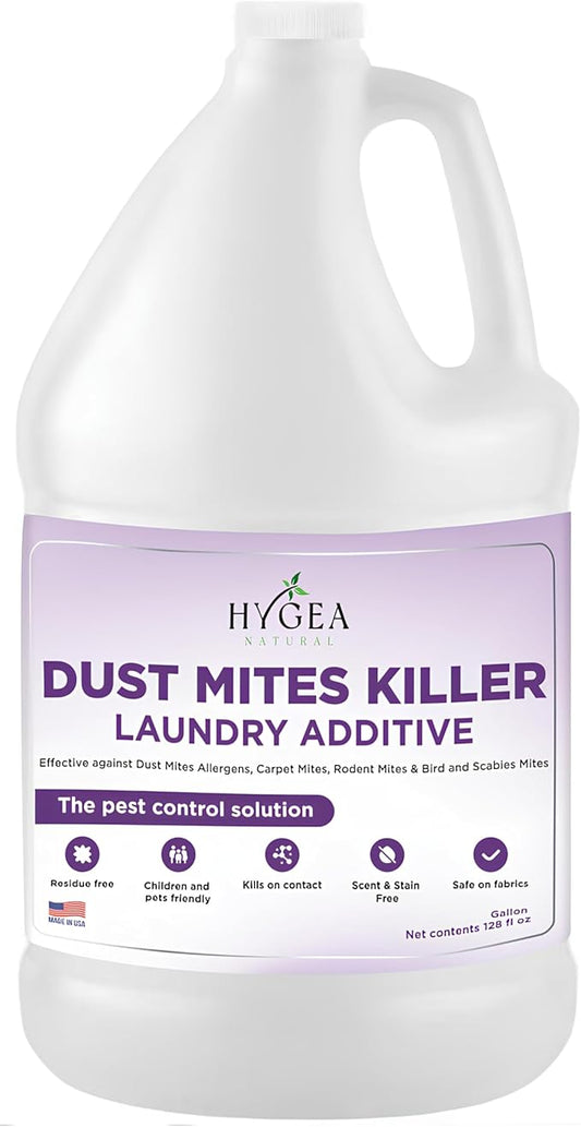Dust Mite Laundry Additive - Eliminates Dust, Carpet, Rodent, Bird & Scabies Mites - Pet & Child-Friendly, Eco-Friendly for Bedding, Clothing, Linens - 128oz