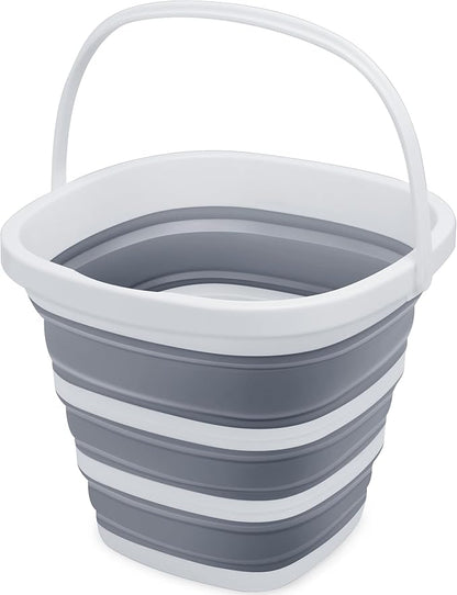 Collapsible Bucket Mop Bucket 2.6 Gallon(10L) for House Cleaning, Travel, and More - Lightweight, Foldable, and Portable for Outdoor Adventures(1,Grey-Square)