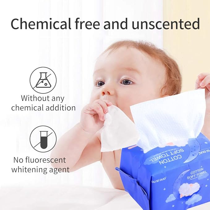 Dry Baby Wipes, Made of 100% cotton, Chemical-free Unscented, Ultra Absorbent Cotton, Wet and Dry Use Tissues for Baby Delicate Skin Clean, 600 count (pack of 6)