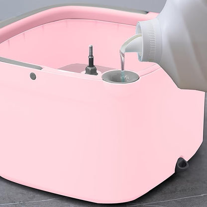 Spin Mop and Bucket with Separate Compartments for Clean and Dirty Water New 2025 Upgraded Version w/Side Brush and Self Standing Handle, Smart Square Mop w/ 2 Machine Washable Microfiber Pads, Rose