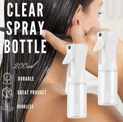 Continuous Spray Bottle for Hair - Empty Ultra Fine Water Mist Sprayer for Hairstyling, Salons, Cleaning, Plants, Misting & Skin Care(6.8OZ-2PACK, Clear)