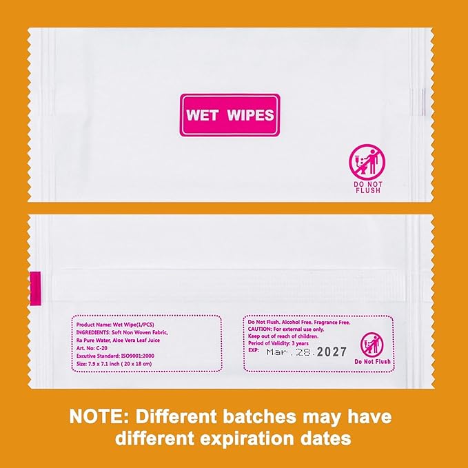 200 pcs Wet Wipes Individually Wrapped, Travel Wipes, Clean Wipe Individual Wipes Bulk for Travel for Hands, Face Cleaning