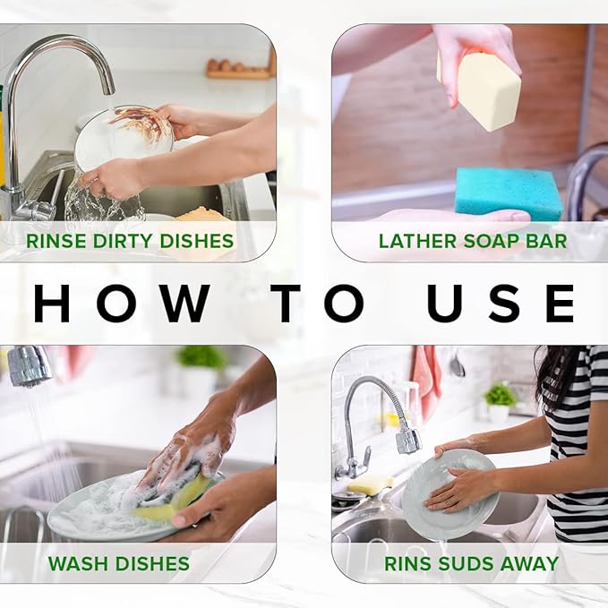 Natural Non-Toxic Dish Washing Block Soap - Dyes And Fragrance Free - Vegan Cruelty-Free Eco-Friendly And Zero Waste Dishwashing Handmade Solid Bar Soaps Detergent & Biodegradable (Lemon Pack Of 1)