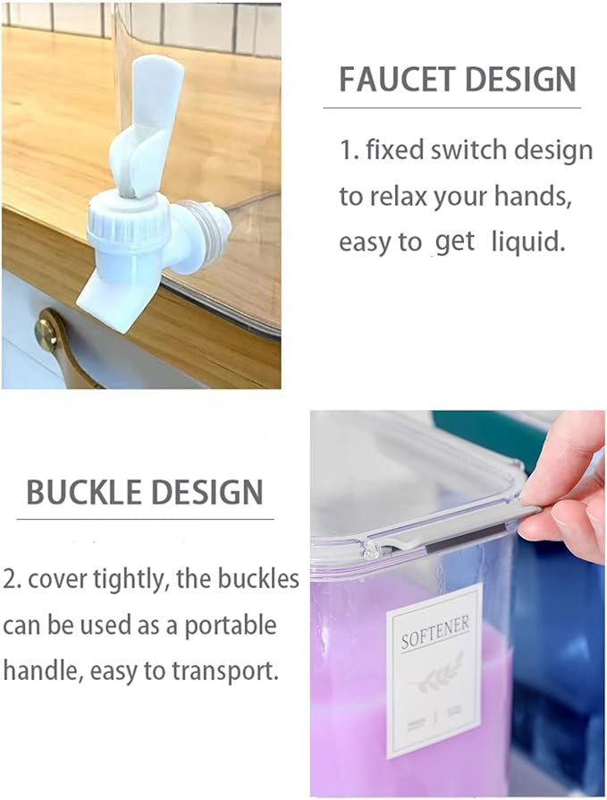 Laundry Detergent Dispenser Beverage Refrigerated Bucket with Faucet Fabric Softener Container for Detergent, Lemonade Juice, Milk, Fabric Softener, Bleaching Agent, 124oz, Grey