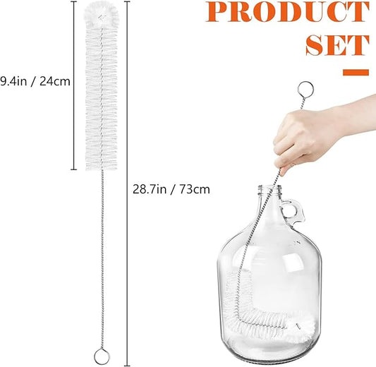 Artcome 3Pcs Ultimate 29" Long Handle Carboy Brush Set for 1 3 5 6 6.5 Gallon Glass Carboys - Effective Cleaning for Narrow-Necked Fermentation Vessels - Ideal for Wine, Kombucha, and Sports Bottles