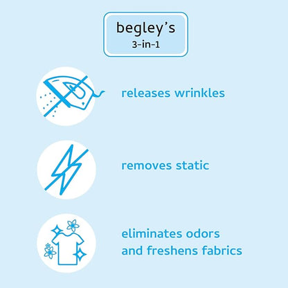 Begley's 3-in-1 Wrinkle Remover, Quick Fix Wrinkle Release, Static Cling Remover, Odor Eliminator and Fabric Refresher Spray - USDA Certified Biobased - Citrus, 16 oz, 2 Pack