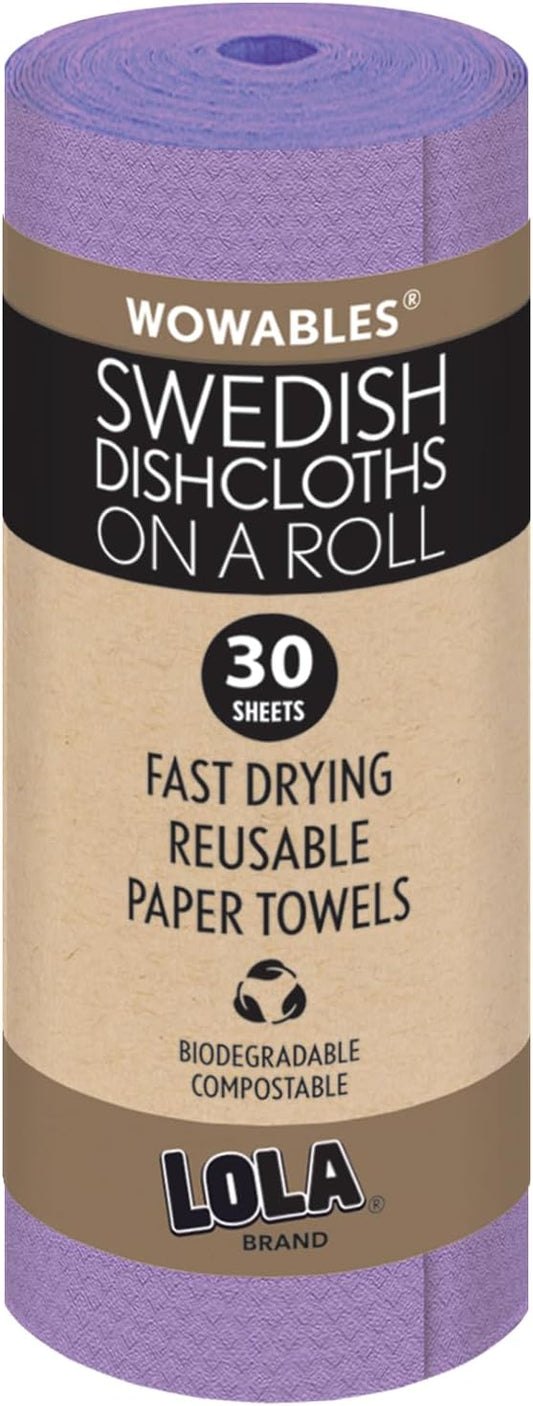 LOLA Swedish Dishcloths on a Roll, 30 Pack, Absorbent Eco Friendly Cellulose Sponge Dish Cloths, Reusable Paper Towels, 11" x 10" Made in Germany