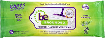 Wipex Natural Wet Floor Wipes - Rosemary Essential Oil & Vinegar - Textured Plant-Based Cloth to Trap and Absorb Dirt - Fit Swiffer Sweeper Mop - Wet Mop Pads Refills, Case Size, 16 Count (Pack of 12)