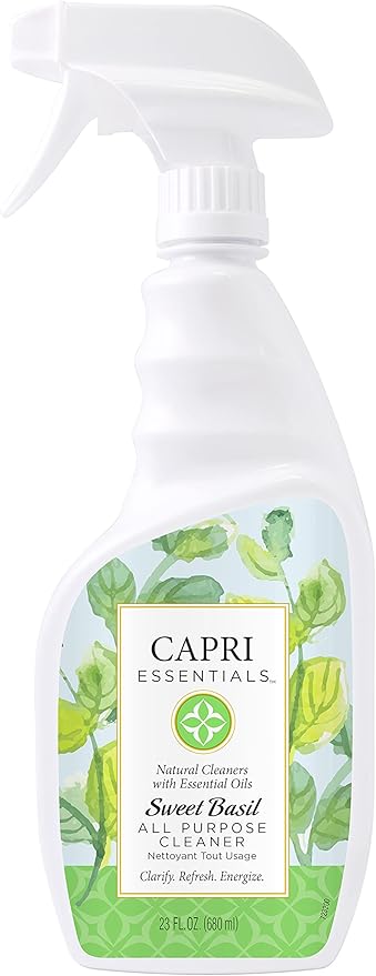 Sweet Basil All Purpose Cleaner Spray – Essential Oils Surface & Glass Cleaner – Herbal Scented Household Cleaning Supplies – All Natural Cleaning Products (23 oz)
