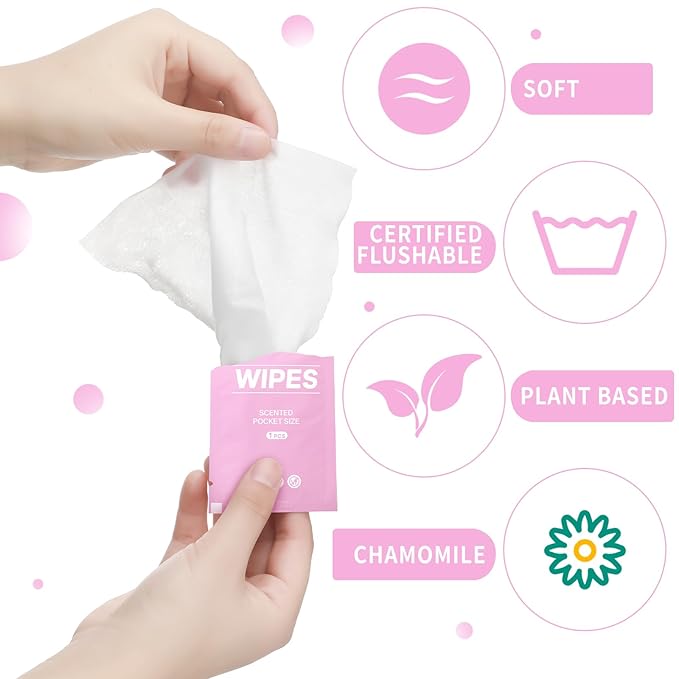 400 Pcs Butt Wet Wipes for Women Individually Wrapped Wipes for Women Man Travel Hand Face Body Cleaning Adults Bathroom Toilet Daily Use(Pink)