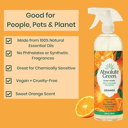 All Purpose Cleaner Spray, Non-Toxic, Kitchen, Bath, Countertop, Stainless, Safe around Kids + Pets, Natural Orange Scent, 25 oz (1 Pack)