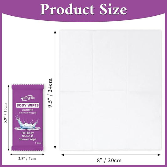 300 Pcs Body Wipes Individually Wrapped(8" x 9.5"),Shower Wipes for Adults Bathing No Rinse,Personal Cleansing Wipes for Travel Gym,Bulk Deodorant for Homeless