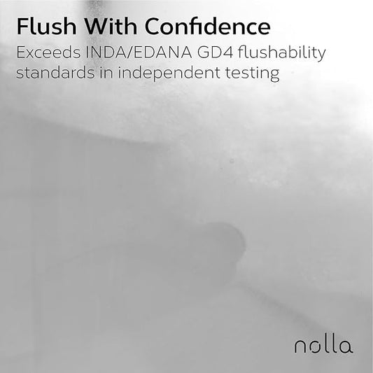 Nolla Flushable Wipes Travel Packs, 100% Plant-Based, Plastic-Free and Biodegradable - Unscented + Soothing Aloe and Vitamin E 120 Count (10 Packs of 12)