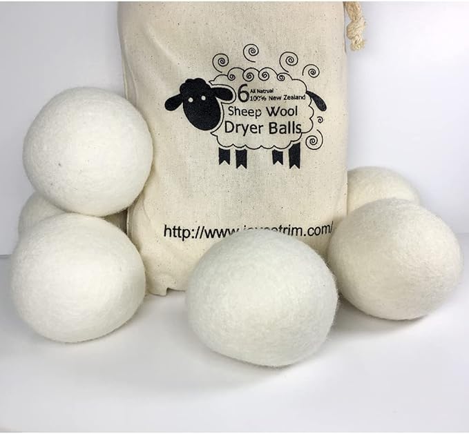 6-Pack Natural Organic Wool Dryer Balls - Reusable Premium Natural Fabric Softener for Replaces Dryer Sheets. Saves Drying Time and Cut Energy Costs. EJ-2037