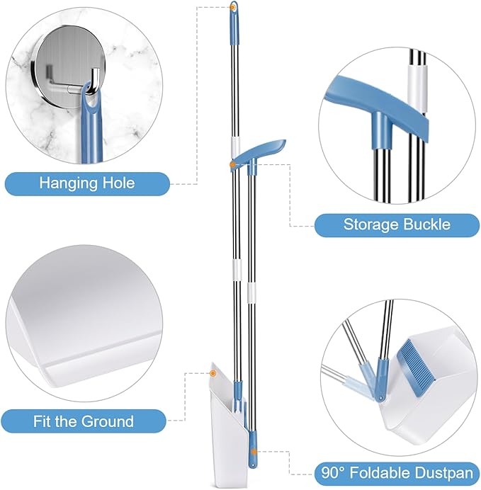 Masthome 42" Large Industrial Mop with 2 Reusable Mop Pads,Commercial Microfiber Mop & Long Handle Lightweight 180 Degree Rotating Broom Set with Squeegee Broom for Floor