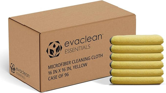 EvaClean Essentials Premium Microfiber Cleaning Cloth 16"x16" - Reusable, Washable, Non-Scratch, Microfiber Towels for Cleaning, Dusting, Polishing, High Absorbency & Durability, Yellow, 96-Pack