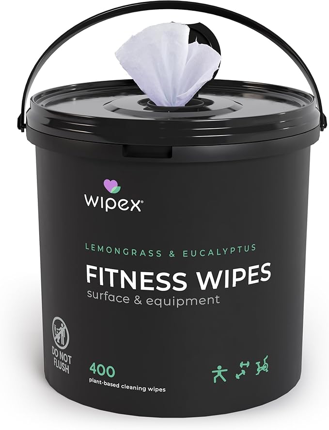 Plant Based Gym Wipes by Wipex, Natural Surface & Equipment Cleaning with Lemongrass, Eucalyptus & Vinegar for Home or Fitness Studio, Great on Yoga Mats, Peloton Bike, 400 Count (Pack of 2)