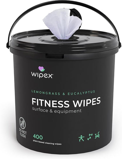 Plant Based Gym Wipes by Wipex, Natural Surface & Equipment Cleaning with Lemongrass, Eucalyptus & Vinegar for Home or Fitness Studio, Great on Yoga Mats, Peloton Bike, 400 Count (Pack of 2)
