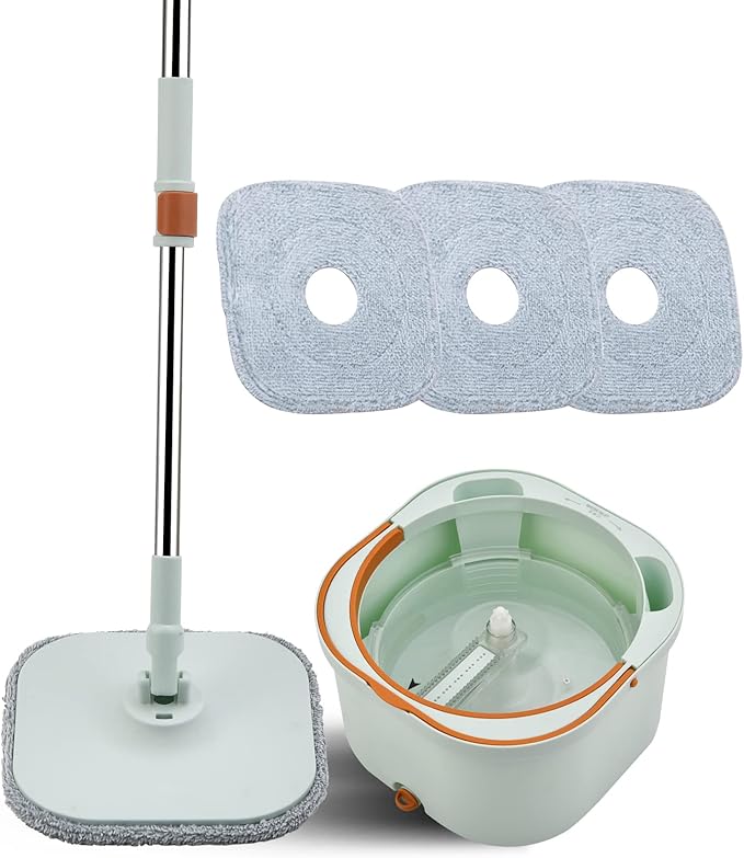 MOLACHI Flat Floor Mop and Bucket System Set with Wringer, Self Wringing Microfiber Spin Mops Bucket for Hardwood, Laminate, Tile, Floor Cleaning, Separate Dirty Water, Wet and Dry Use, Bright Green