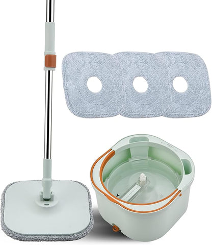 MOLACHI Flat Floor Mop and Bucket System Set with Wringer, Self Wringing Microfiber Spin Mops Bucket for Hardwood, Laminate, Tile, Floor Cleaning, Separate Dirty Water, Wet and Dry Use, Bright Green