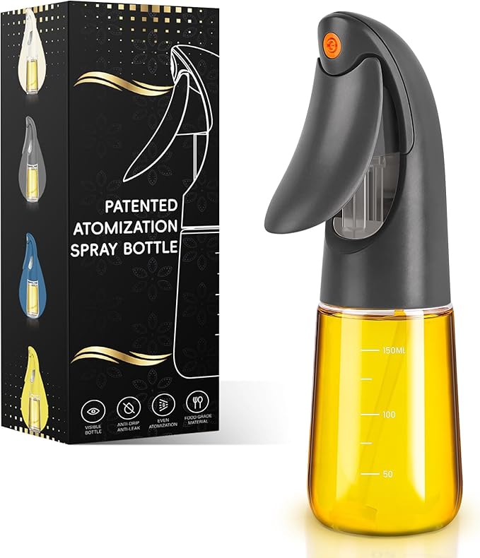 Oil Sprayer for Cooking, Atomization Olive Oil Dispenser Bottle for Cooking,Glass Olive Oil Sprayer, Patented Product,Continuous Spray with Portion Control, for Kitchen, Air Fryer, Salad, BBQ -Grey