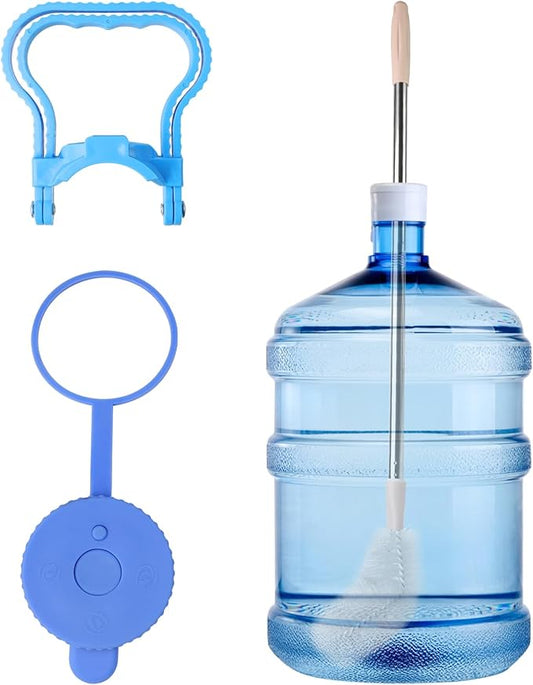 BATHRINS 5 Gallon Water Bottle Brush Combination Water Jug Cap and Water Bottle Handle,Replaceable Brush Head Long Bottle Brush for Cleaning 3 to 5 Gallon Buckets