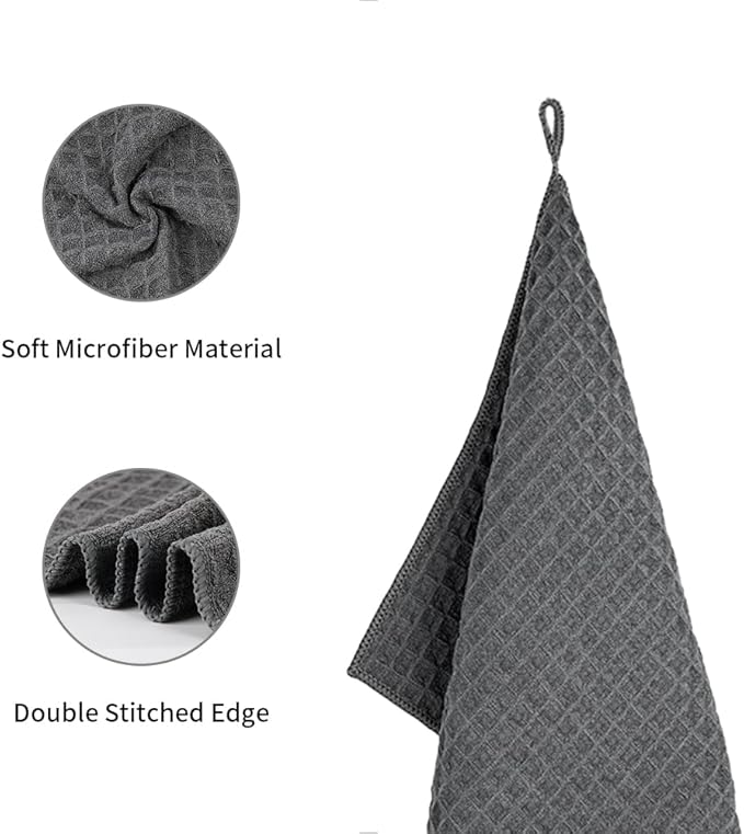 watchget Barista Micro Cloth 6 Pack, Microfiber Barista Cleaning Towels Microfiber Waffle Weave Kitchen Dish Cloth Coffee Bar Towel Coffee Machine Cleaning Cloth, Dark Grey(12"x12")